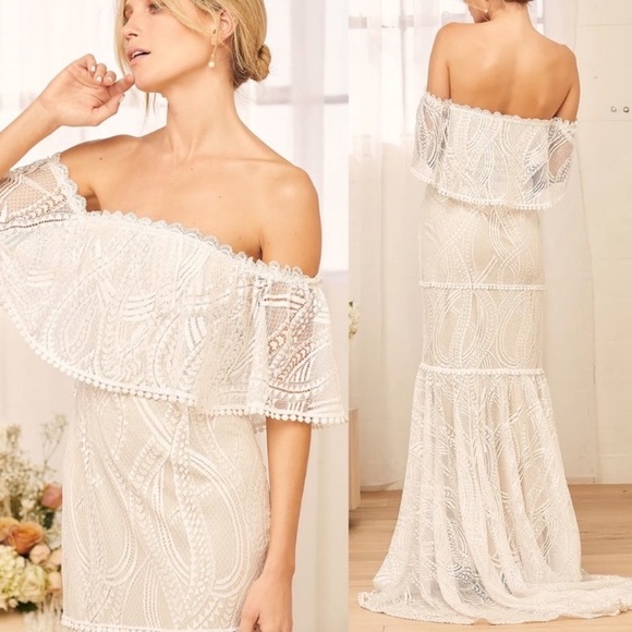 Lulus Dresses & Skirts - 💙In My Life White Lace Off-the-Shoulder Dress